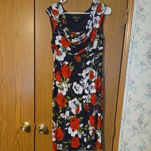 Dark Blue, White and Red Floral Dress